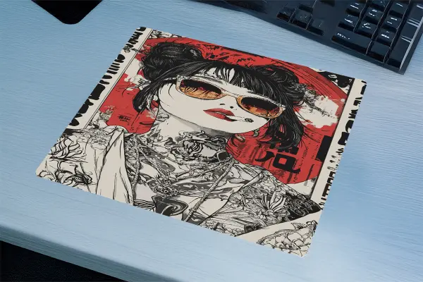 Cherry Bomb Geisha Gaming oyuncu Mouse pad Kaydırmaz Kauçuk Dikişli Kenar 40X30 cm