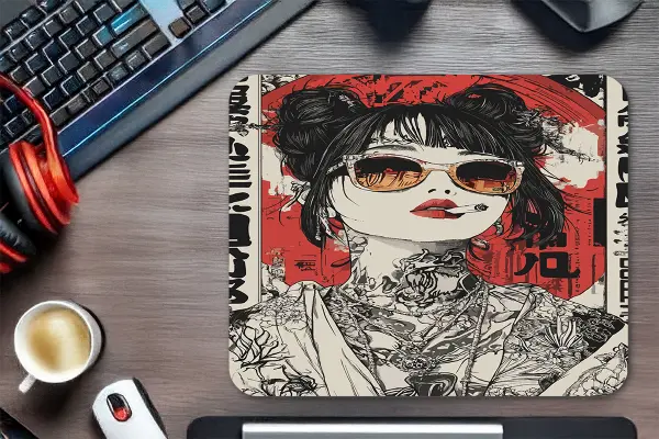 Cherry Bomb Geisha Gaming oyuncu Mouse pad Kaydırmaz Kauçuk Dikişli Kenar 40X30 cm