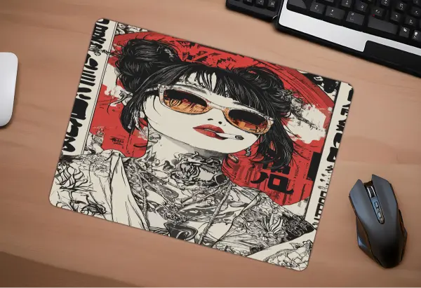 Cherry Bomb Geisha Gaming oyuncu Mouse pad Kaydırmaz Kauçuk Dikişli Kenar 40X30 cm