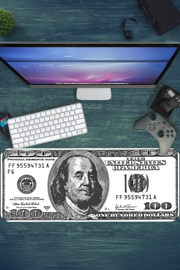 100 Dolar Gaming oyuncu Mousepad Kaydırmaz Kauçuk Dikişli Kenar 70x30 cm Mousepad
