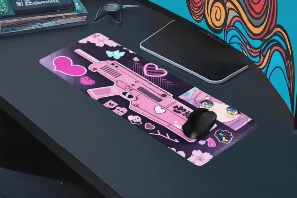 etsy114dikdortgen4 Kawaii Blaster Gaming oyuncu Mousepad Kaydırmaz Kauçuk Dikişli Kenar 80X30 cm Mousepad