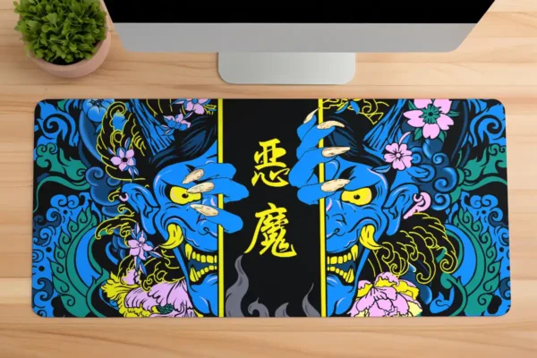 Hands of the Oni Blue Gaming oyuncu Mousepad Kaydırmaz Kauçuk Dikişli Kenar 90×40 cm Mousepad