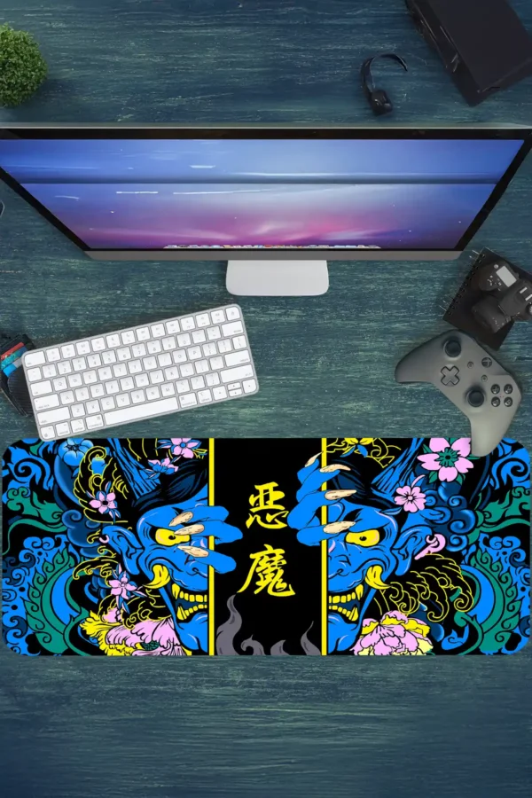 Hands of the Oni Blue Gaming oyuncu Mousepad Kaydırmaz Kauçuk Dikişli Kenar 90×40 cm Mousepad