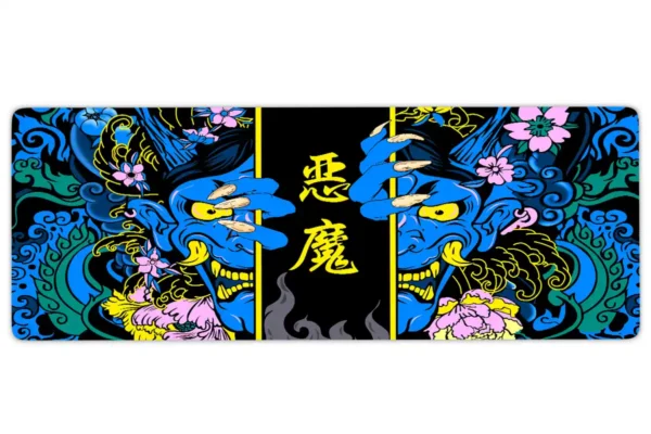 Hands of the Oni Blue Gaming oyuncu Mousepad Kaydırmaz Kauçuk Dikişli Kenar 90×40 cm Mousepad