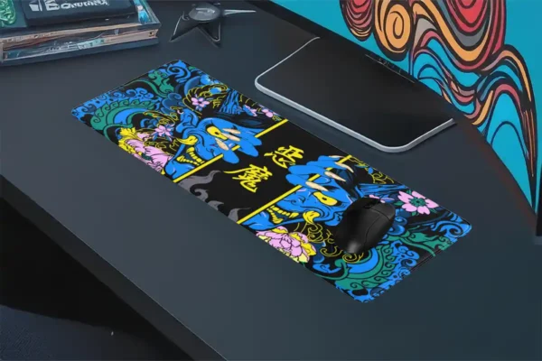Hands of the Oni Blue Gaming oyuncu Mousepad Kaydırmaz Kauçuk Dikişli Kenar 90×40 cm Mousepad