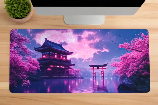 etsy125dikdortgen1 Neon Sakura Dreams Gaming oyuncu Mousepad Kaydırmaz Kauçuk Dikişli Kenar 80x30 cm Mousepad