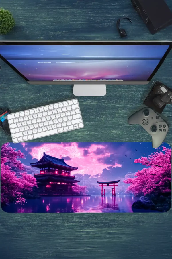 etsy125dikdortgen2 Neon Sakura Dreams Gaming oyuncu Mousepad Kaydırmaz Kauçuk Dikişli Kenar 80x30 cm Mousepad