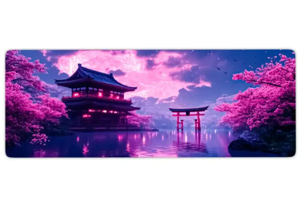 etsy125dikdortgen3 Neon Sakura Dreams Gaming oyuncu Mousepad Kaydırmaz Kauçuk Dikişli Kenar 80x30 cm Mousepad
