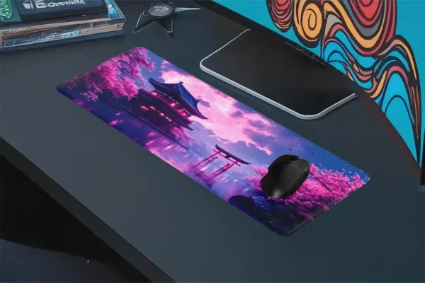 etsy125dikdortgen4 Neon Sakura Dreams Gaming oyuncu Mousepad Kaydırmaz Kauçuk Dikişli Kenar 80x30 cm Mousepad