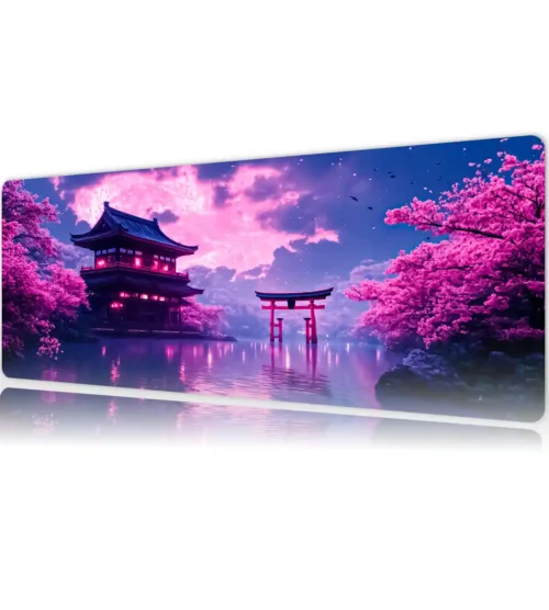 etsy125dikdortgen5 Neon Sakura Dreams Gaming oyuncu Mousepad Kaydırmaz Kauçuk Dikişli Kenar 80x30 cm Mousepad