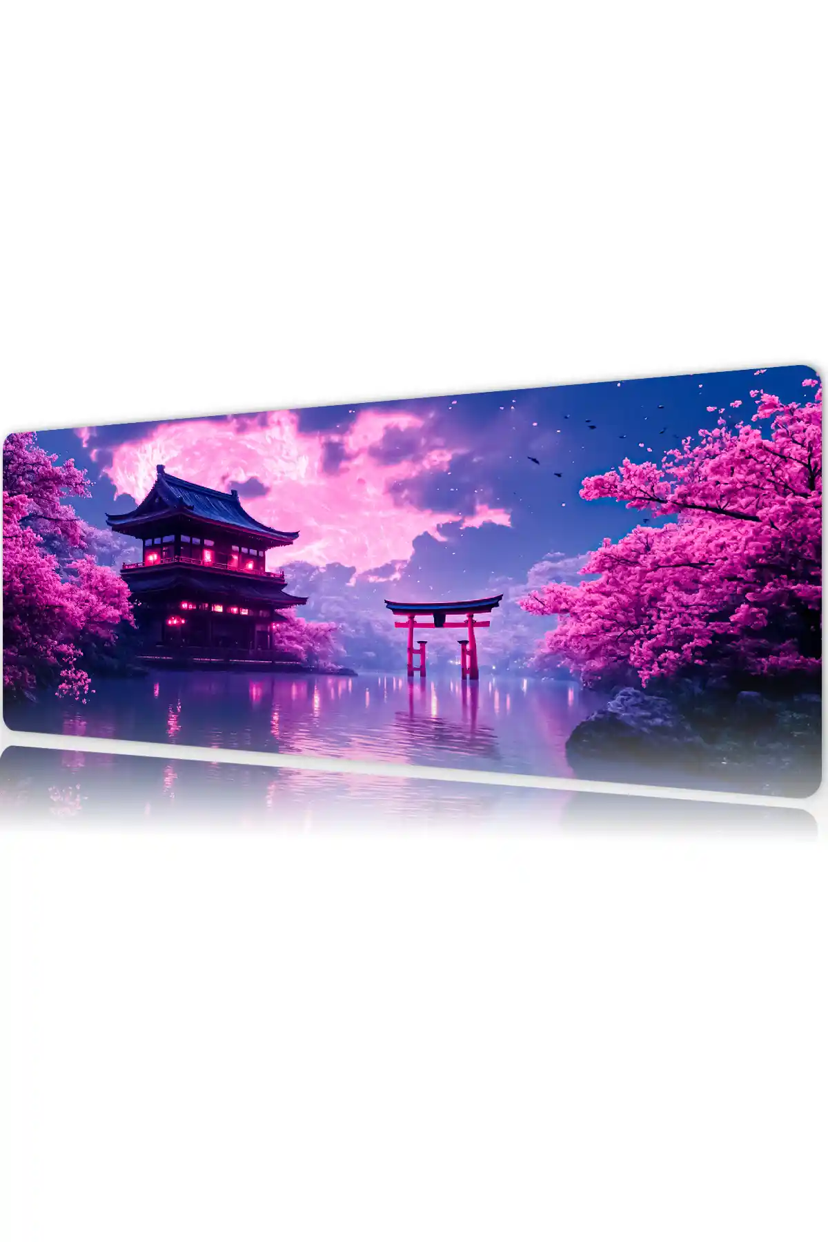 etsy125dikdortgen5 Neon Sakura Dreams Gaming oyuncu Mousepad Kaydırmaz Kauçuk Dikişli Kenar 80x30 cm Mousepad