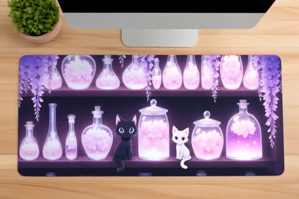 Magic Potion Cats Gaming oyuncu Mousepad Kaydırmaz Kauçuk Dikişli Kenar 80x30 cm Mousepad