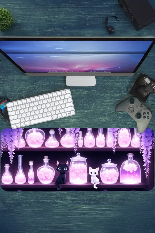 Magic Potion Cats Gaming oyuncu Mousepad Kaydırmaz Kauçuk Dikişli Kenar 80x30 cm Mousepad