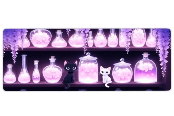 Magic Potion Cats Gaming oyuncu Mousepad Kaydırmaz Kauçuk Dikişli Kenar 80x30 cm Mousepad
