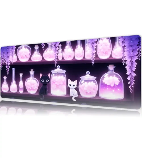 etsy132dikdortgen5 Magic Potion Cats Gaming oyuncu Mousepad Kaydırmaz Kauçuk Dikişli Kenar 80x30 cm Mousepad