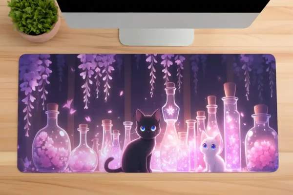 etsy133dikdortgen1 Potion Garden Cats Gaming oyuncu Mousepad Kaydırmaz Kauçuk Dikişli Kenar 90×40 cm Mousepad