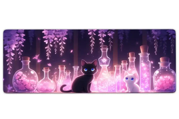 etsy133dikdortgen3 Potion Garden Cats Gaming oyuncu Mousepad Kaydırmaz Kauçuk Dikişli Kenar 90×40 cm Mousepad