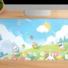 etsy134dikdortgen1 Sunny Bunny Meadow Cats Gaming oyuncu Mousepad Kaydırmaz Kauçuk Dikişli Kenar 80x30 cm Mousepad