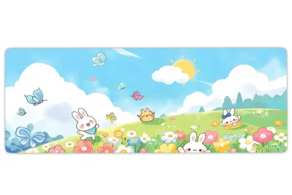 etsy134dikdortgen3 Sunny Bunny Meadow Cats Gaming oyuncu Mousepad Kaydırmaz Kauçuk Dikişli Kenar 80x30 cm Mousepad