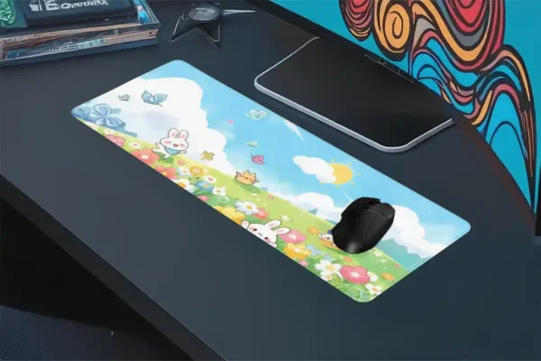 etsy134dikdortgen4 Sunny Bunny Meadow Cats Gaming oyuncu Mousepad Kaydırmaz Kauçuk Dikişli Kenar 80x30 cm Mousepad
