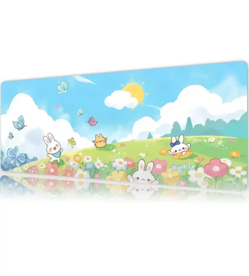 Sunny Bunny Meadow Cats Gaming oyuncu Mousepad Kaydırmaz Kauçuk Dikişli Kenar 80x30 cm Mousepad