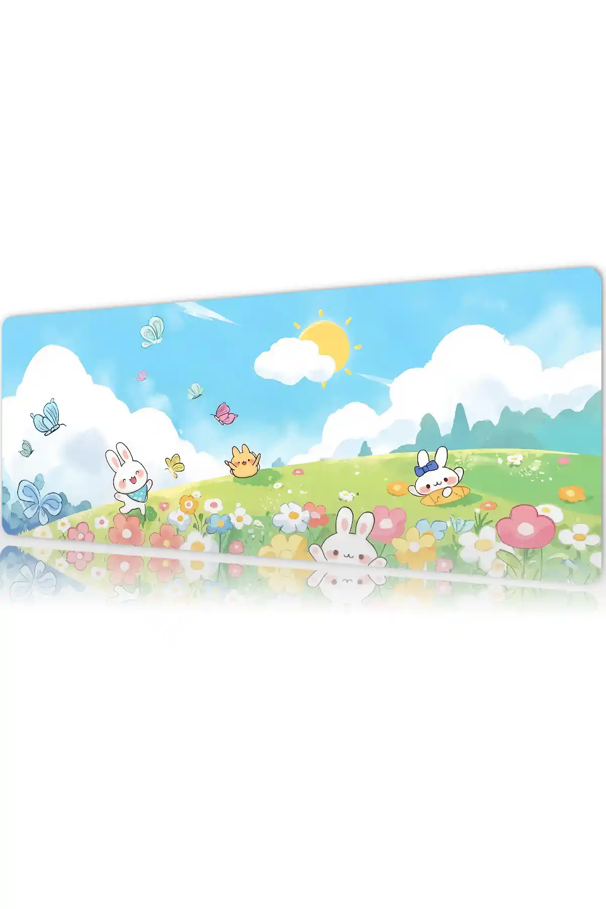 etsy134dikdortgen5 Sunny Bunny Meadow Cats Gaming oyuncu Mousepad Kaydırmaz Kauçuk Dikişli Kenar 80x30 cm Mousepad