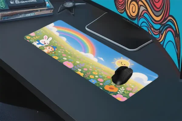 etsy135dikdortgen4 Sunny Meadow Cats Gaming oyuncu Mousepad Kaydırmaz Kauçuk Dikişli Kenar 90×40 cm Mousepad