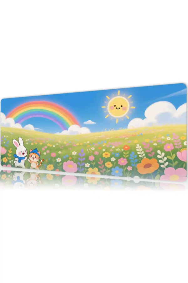 etsy135dikdortgen5 Sunny Meadow Cats Gaming oyuncu Mousepad Kaydırmaz Kauçuk Dikişli Kenar 90×40 cm Mousepad
