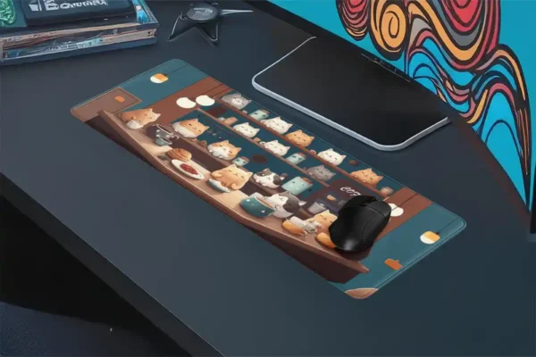 etsy138dikdortgen4 Cat Café Harmony Gaming oyuncu Mousepad Kaydırmaz Kauçuk Dikişli Kenar 80x30 cm Mousepad
