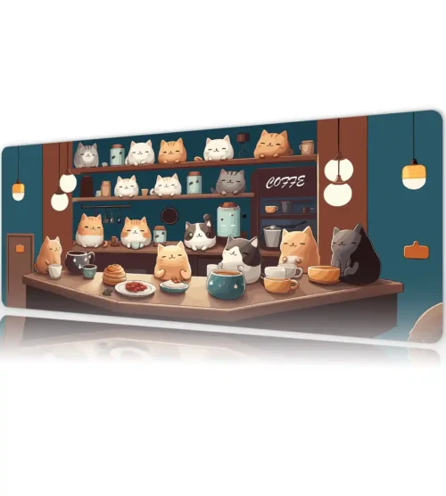 etsy138dikdortgen5 Cat Café Harmony Gaming oyuncu Mousepad Kaydırmaz Kauçuk Dikişli Kenar 80x30 cm Mousepad