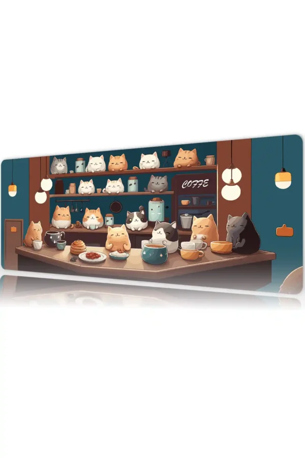 etsy138dikdortgen5 Cat Café Harmony Gaming oyuncu Mousepad Kaydırmaz Kauçuk Dikişli Kenar 80x30 cm Mousepad