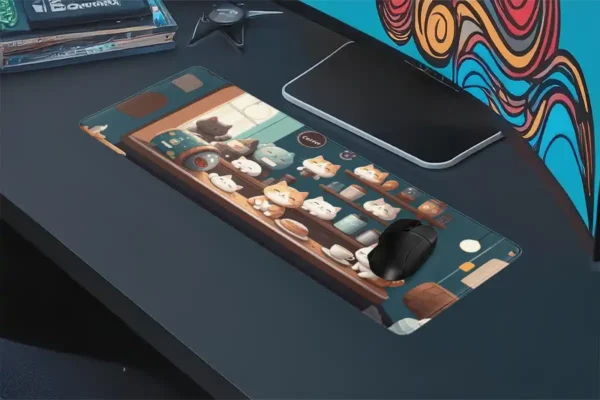 etsy139dikdortgen4 Cat Café Gaming oyuncu Mousepad Kaydırmaz Kauçuk Dikişli Kenar 80x30 cm Mousepad