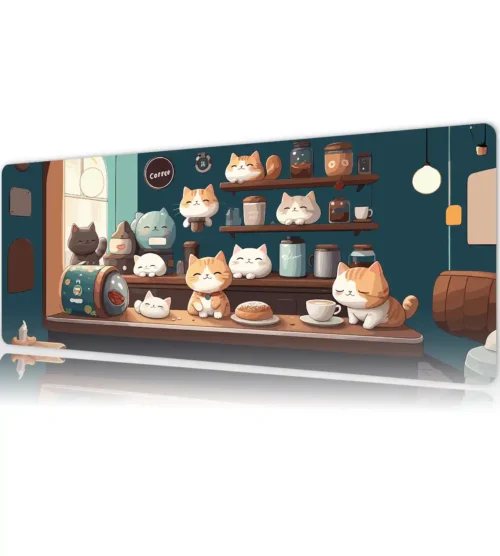 etsy139dikdortgen5 Cat Café Gaming oyuncu Mousepad Kaydırmaz Kauçuk Dikişli Kenar 80x30 cm Mousepad