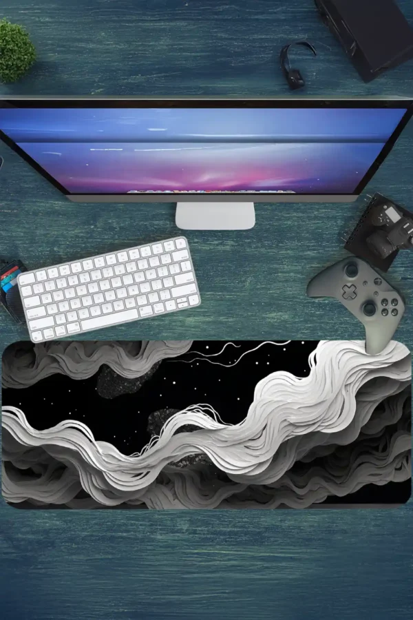 Lunar Waves Gaming oyuncu Mousepad Kaydırmaz Kauçuk Dikişli Kenar 80x30 cm Mousepad