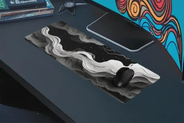 Lunar Waves Gaming oyuncu Mousepad Kaydırmaz Kauçuk Dikişli Kenar 80x30 cm Mousepad