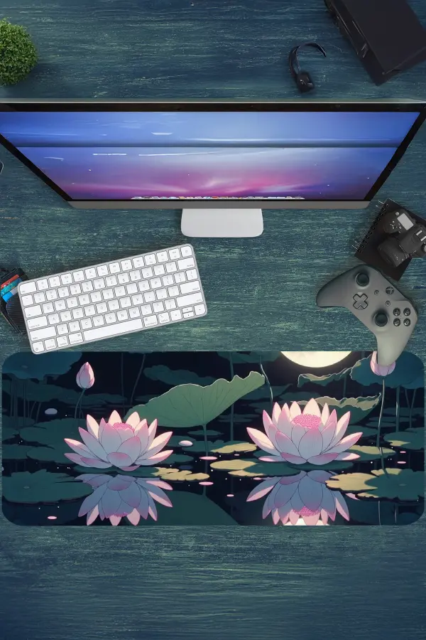 etsy162dikdortgen2 Moon Lotus Gaming oyuncu Mousepad Kaydırmaz Kauçuk Dikişli Kenar 80X30 cm Mousepad