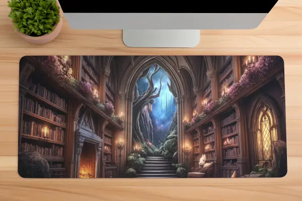 etsy174dikdortgen1 Arcane Library Hall Gaming oyuncu Mousepad Kaydırmaz Kauçuk Dikişli Kenar 80x30 cm Mousepad