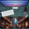 etsy174dikdortgen2 Arcane Library Hall Gaming oyuncu Mousepad Kaydırmaz Kauçuk Dikişli Kenar 80x30 cm Mousepad