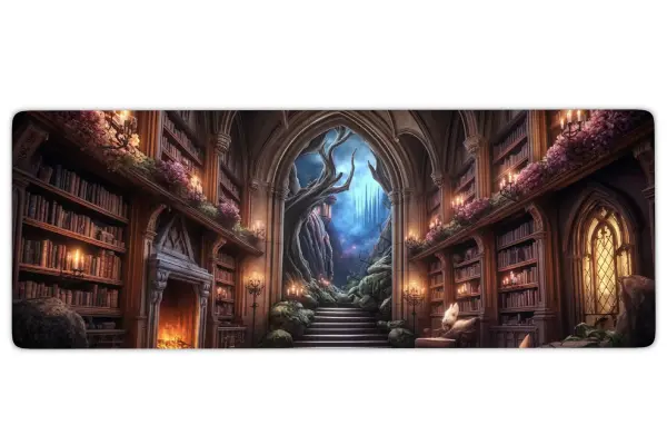 etsy174dikdortgen3 Arcane Library Hall Gaming oyuncu Mousepad Kaydırmaz Kauçuk Dikişli Kenar 80x30 cm Mousepad
