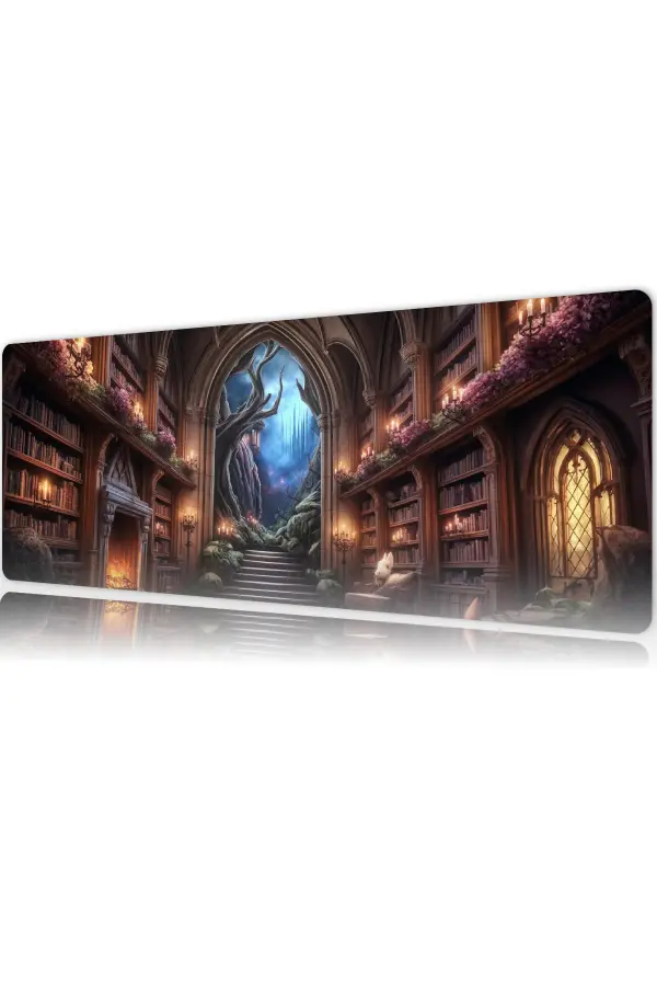 etsy174dikdortgen5 Arcane Library Hall Gaming oyuncu Mousepad Kaydırmaz Kauçuk Dikişli Kenar 80x30 cm Mousepad