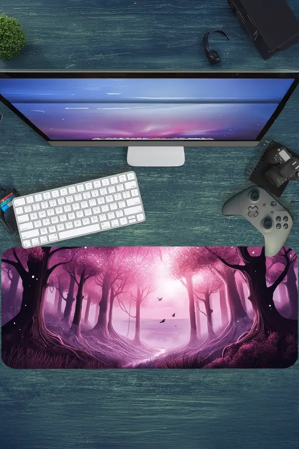 etsy178dikdortgen2 Enchanted Blossom Forest Gaming oyuncu Mousepad Kaydırmaz Kauçuk Dikişli Kenar 80x30 cm Mousepad
