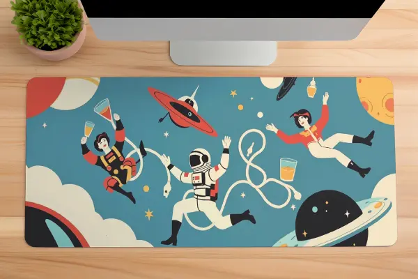 Retro Space Crew Gaming oyuncu Mousepad Kaydırmaz Kauçuk Dikişli Kenar 90x40 cm Mousepad