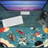 Retro Space Crew Gaming oyuncu Mousepad Kaydırmaz Kauçuk Dikişli Kenar 90x40 cm Mousepad