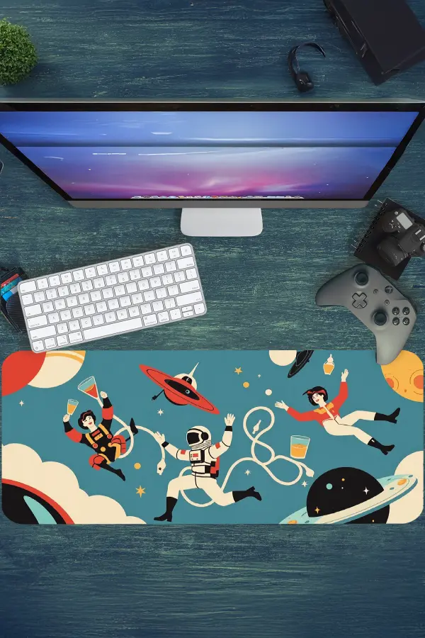 Retro Space Crew Gaming oyuncu Mousepad Kaydırmaz Kauçuk Dikişli Kenar 90x40 cm Mousepad