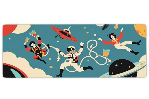 Retro Space Crew Gaming oyuncu Mousepad Kaydırmaz Kauçuk Dikişli Kenar 90x40 cm Mousepad