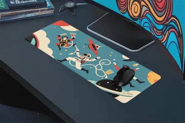 Retro Space Crew Gaming oyuncu Mousepad Kaydırmaz Kauçuk Dikişli Kenar 90x40 cm Mousepad
