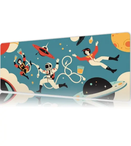 Retro Space Crew Gaming oyuncu Mousepad Kaydırmaz Kauçuk Dikişli Kenar 80x30 cm Mousepad