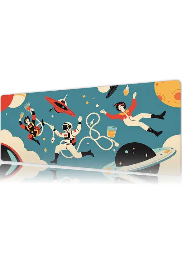 Retro Space Crew Gaming oyuncu Mousepad Kaydırmaz Kauçuk Dikişli Kenar 90x40 cm Mousepad