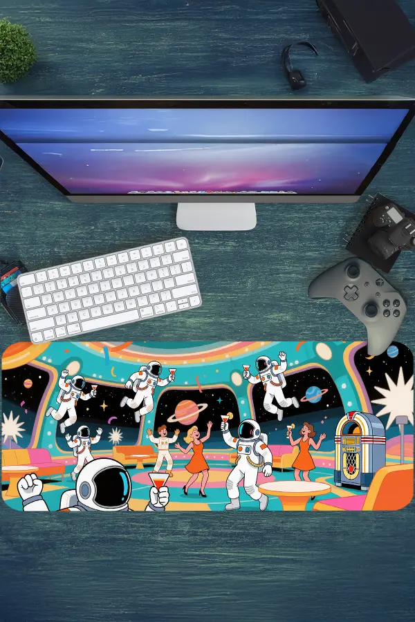 Space Disco Party Gaming oyuncu Mousepad Kaydırmaz Kauçuk Dikişli Kenar 70x30 cm Mousepad