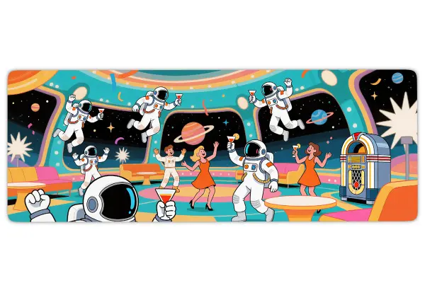 Space Disco Party Gaming oyuncu Mousepad Kaydırmaz Kauçuk Dikişli Kenar 70x30 cm Mousepad